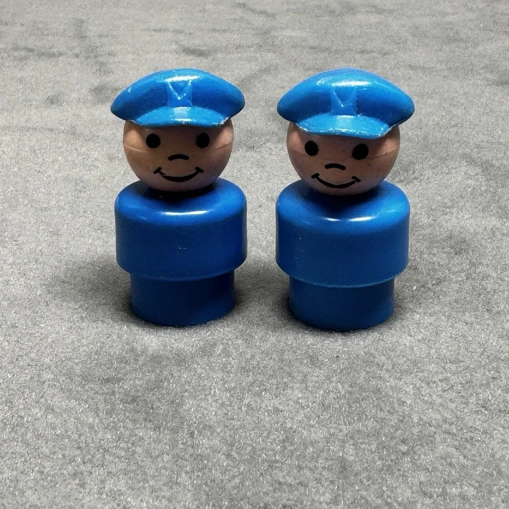 Vintage Fisher Price little people lot/2 blue plastic mailman pilot police man